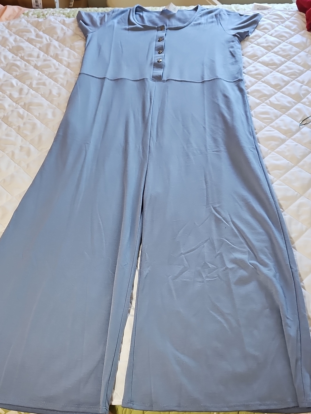 Women’s Light Blue Wide-Leg Jumpsuit with Button Front
